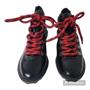 NWOT Schutz Black Moto Vinyl Lace Up Boots Size 5B